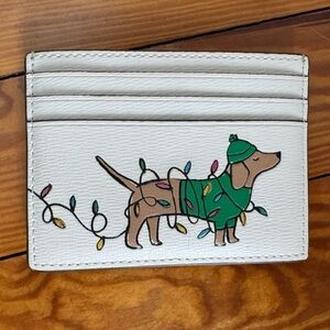 Kate Spade Festive Dog Card Holder in White and Green